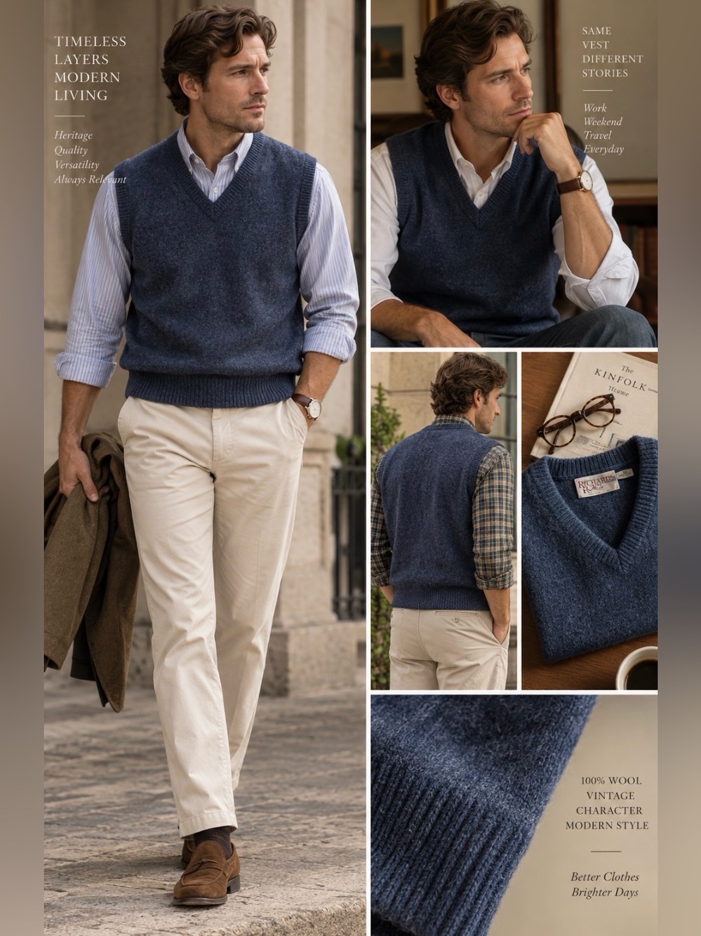 VTG soft Blue 100% wool Men's Blue Sweater Vest